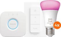 Philips Hue White and Color Kit de Démarrage E27 avec 4 Ampoules, Variateur + Bridge Kit de démarrage pour ampoule connectée compatible avec l'Assistant Google
