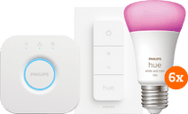 Philips Hue White and Color Kit de Démarrage E27 avec 6 Ampoules, Variateur + Bridge Kit de démarrage pour ampoule connectée compatible avec l'Assistant Google