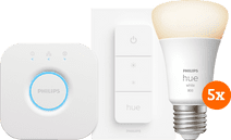 Philips Hue White Kit de Démarrage E27 avec 5 Ampoules, Variateur + Bridge Kit de démarrage pour ampoules connectées