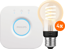Philips Hue Filament White Ambiance Standaard 4-Pack + Bridge Google Assistant smart lamp startpakket