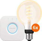 Philips Hue Filament White Ambiance Globe 6-Pack + Bridge Google Assistant smart lamp startpakket