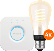 Philips Hue Filament White Ambiance Edison Lot de 4 + Bridge Kit de démarrage pour ampoules connectées