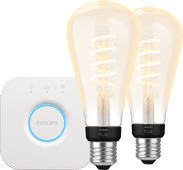 Philips Hue Filament White Ambiance Edison XL Lot de 2 + Bridge Kit de démarrage pour ampoules connectées