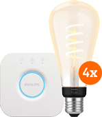 Philips Hue Filament White Ambiance Edison XL Lot de 4 + Bridge Kit de démarrage pour ampoules connectées