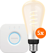 Philips Hue Filament White Ambiance Edison XL Lot de 5 + Bridge Kit de démarrage pour ampoules connectées