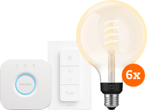 Philips Hue Filament White Ambiance Globe XL Lot de 6 Kit de Démarrage Kit de démarrage pour ampoule connectée compatible avec l'Assistant Google