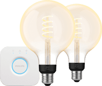 Philips Hue Filament White Ambiance Globe XL Lot de 2 + Bridge Kit de démarrage pour ampoules connectées