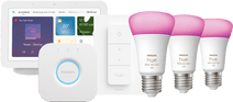 Philips Hue White and Color Kit de Démarrage E27 Lot de 3 + Variateur + Bridge + Google Nest Hub 2 Kit de démarrage pour ampoules connectées