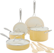 GreenLife Artisan Cookware Set 12-piece Yellow High-sided skillet with lid