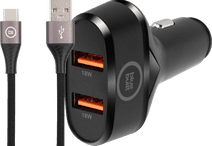 BlueBuilt Quick Charge Chargeur de Voiture 18 W Noir + Câble USB-C 1,5 m Nylon Noir Chargeur de voiture port USB