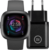 Fitbit Sense 2 Noir + BlueBuilt Chargeur Montre connectée pour femmes