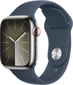 Apple Watch Series 9 4G 45 mm Argent Inox Bracelet Sport Bleu M/L Montre connectée pour femmes