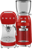 SMEG ECF02RDEU Red + Coffee Grinder SMEG piston machine