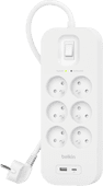 Belkin Surge Protection 6 Outlet 2 Meter Usb C Wit Home cinema accessoires