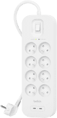 Belkin Parafoudre 8 Prises 2 Mètres Dual USB-C 30 W PD Blanc 