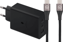 Samsung Chargeur avec 3 Ports USB 65 W Noir + Câble USB-C Nylon Noir 1,5 m 