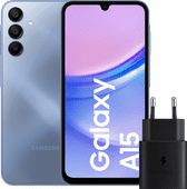 Samsung Galaxy A15 128GB Blauw 4G + Samsung Oplader 25 Watt Zwart Samsung Galaxy A15