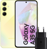 Samsung Galaxy A35 128 Go Jaune 5G + Samsung Chargeur Rapide 25 Watts Noir Samsung Galaxy A35