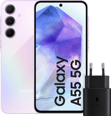 Samsung Galaxy A55 256 Go Mauve 5G + Samsung Chargeur Rapide 25 Watts Noir Smartphone le plus rapide