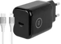 BlueBuilt Chargeur Power Delivery USB-C 30 W Noir + Câble Lightning Nylon 1,5 m Blanc Chargeur Apple iPhone 13, 12, 11, X, SE (2020) et 8