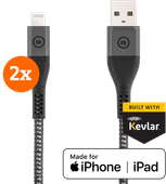 BlueBuilt Usb A naar Lightning Kabel 1,5m Kevlar Zwart Duo Pack Lightning kabel