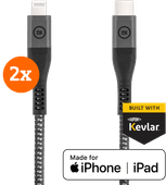 BlueBuilt Usb C naar Lightning Kabel 1,5m Kevlar Zwart Duo Pack Lightning kabel