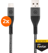 BlueBuilt USB-A to USB-C Cable 1.5m Kevlar Black Duo Pack BlueBuilt charging cable and data cable