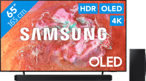 Samsung OLED 4K 65S85D (2024) + Soundbar Samsung TV with a One Remote remote.