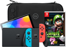 Nintendo Switch OLED Red/Blue + Luigi's Mansion 2 HD + BlueBuilt Protective Cover Nintendo Switch OLED