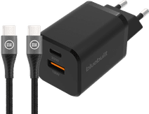 BlueBuilt Snellader met 2 Usb Poorten 38W Zwart + Usb C Kabel 1,5m Samsung Galaxy S20 oplader