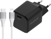 BlueBuilt Chargeur Power Delivery 30 W Noir + Câble Lightning 1,5 m Nylon Blanc Chargeur Apple iPhone 13, 12, 11, X, SE (2020) et 8