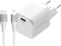 BlueBuilt Chargeur Power Delivery 20 W + Câble Lightning 1,5 m Nylon Blanc Chargeur Apple iPhone 13, 12, 11, X, SE (2020) et 8