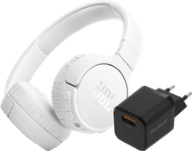 JBL Tune 670NC Blanc + BlueBuilt Chargeur Quick Charge avec Port USB-A 18 W Noir Pack JBL