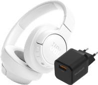 JBL Tune 720BT Blanc + BlueBuilt Chargeur Quick Charge avec Port USB-A 18 W Noir 