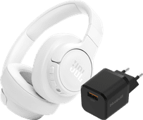 JBL Tune 770NC White + BlueBuilt Quick Charge Charger with USB-A Port 18W Black Bluetooth headphones