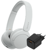 Sony WH-CH520 Blanc + BlueBuilt Quick Charge Chargeur avec Port USB-A 18 W Noir Casque audio sans fil Sony