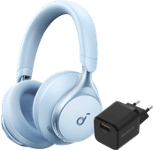 Soundcore Space One Blauw + BlueBuilt Quick Charge Oplader met Usb A Poort 18W Zwart Bluetooth koptelefoon