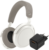 Sennheiser Momentum 4 Wireless Wit + BlueBuilt Quick Charge Oplader met Usb A Poort 18W Beste noise cancelling koptelefoon