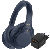 Sony WH-1000XM4 Blauw + BlueBuilt Quick Charge Oplader met Usb A Poort 18W Zwart Beste noise cancelling koptelefoon