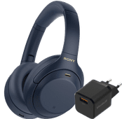 Sony WH-1000XM4 Blauw + BlueBuilt Quick Charge Oplader met Usb A Poort 18W Zwart Koptelefoon voor thuis