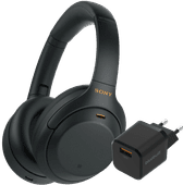 Sony WH-1000XM4 Noir + BlueBuilt Chargeur Quick Charge avec Port USB-A 18 W Noir Casque audio Spatial Audio