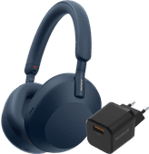 Sony WH-1000XM5 Blue + BlueBuilt Quick Charge Charger with USB-A Port 18W Black Best tested headphones