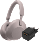 Sony WH-1000XM5 Roze + BlueBuilt Quick Charge Oplader met Usb A Poort 18W Zwart Noise cancelling koptelefoon