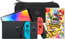 Nintendo Switch OLED Blauw/Rood + Mario Party Jamboree + BlueBuilt Beschermhoes Nintendo Switch