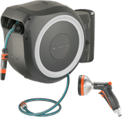 GARDENA Wall Hose Box 25 RollUp M/L White and Premium Spray Nozzle 