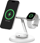 Belkin Boost Charge Pro MagSafe and Qi2 3-in-1 Wireless Charger 15W with Stand White Apple MagSafe charger