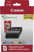 Canon PGI-530/CLI-531 Cartouches + Papier Photo Pack Cartouche d'encre pour imprimantes Canon PIXMA TS