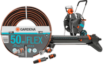 GARDENA Comfort FLEX 50m CleverRoll M Small Sprinkler Pack Hose reel and hose cart