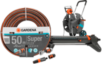 GARDENA Premium SuperFLEX 50m CleverRoll M Small Sprinkler Pack GARDENA hose reel and hose cart