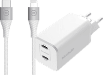 BlueBuilt Power Delivery en Quick Charge Oplader 65W + Lightning Kabel 1,5m Nylon Wit Snellader met Lightning kabel